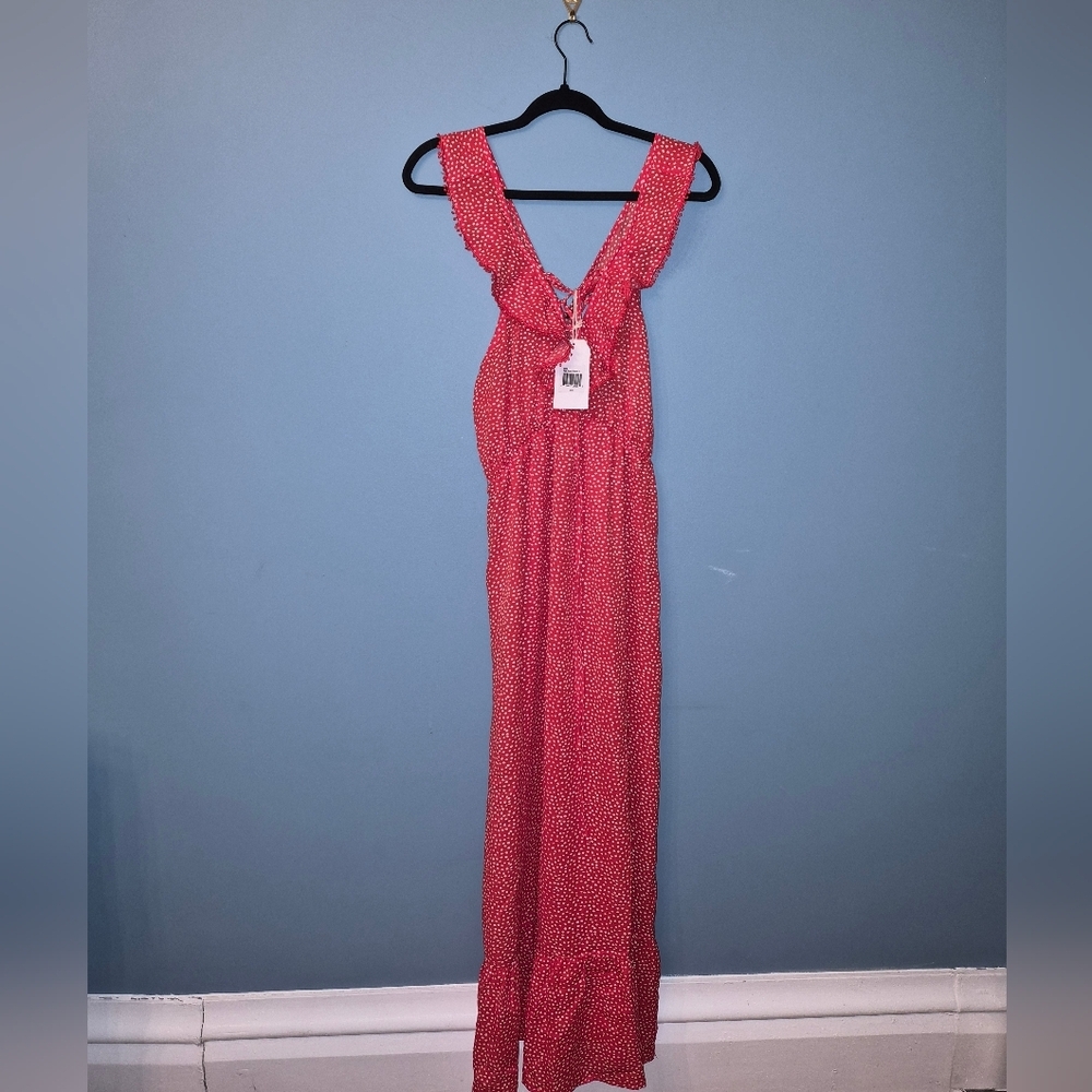 Red Maxi Dress with Ruffle Details - Picture 2 of 7